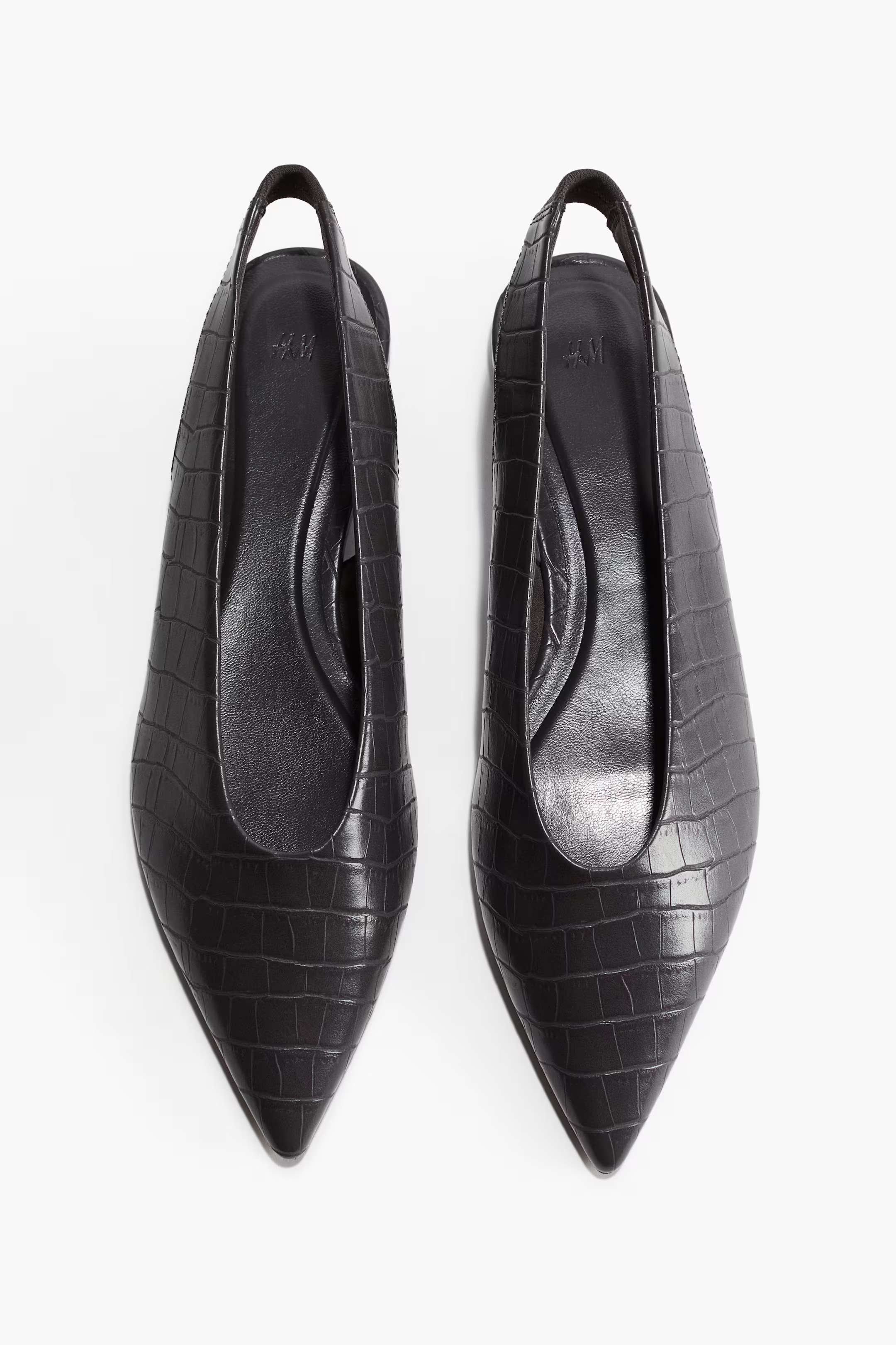 Patent slingbacks - Dark grey/Crocodile-patterned - Ladies | H&M GB | H&M (UK, MY, IN, SG, PH, TW, HK)