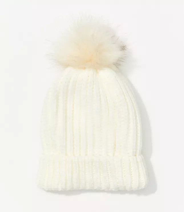 Ribbed Faux Fur Pom Pom Hat | LOFT