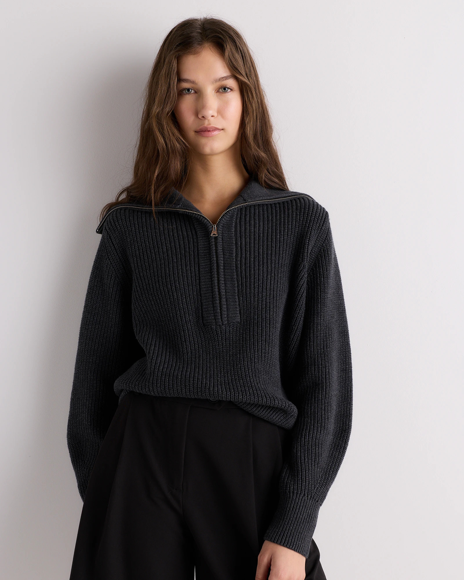 Quince | Women's Collared Quarter Zip Sweater in Camel, Size XS, Organic Cotton | Quince