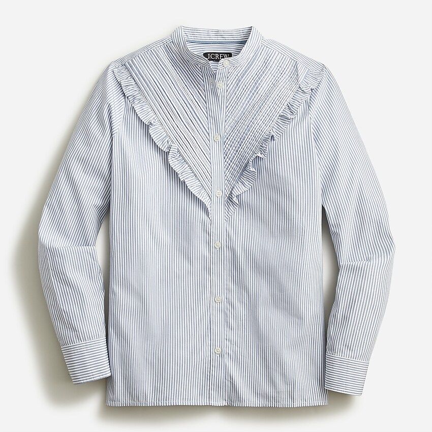 Ruffle-trim cotton poplin button-up in stripe | J.Crew US