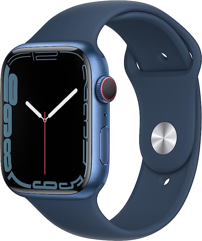 Apple Watch Series 7 GPS + Cellular, 45mm Blue Aluminum Case with Abyss Blue Sport Band - Regular | Amazon (US)