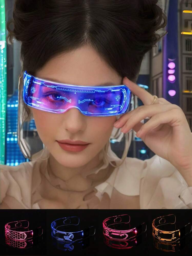sharif 1 Pair Colorful LED Lighting Cyberpunk Style Fashion Glasses, Rave Party Bar Disco Atmosph... | SHEIN