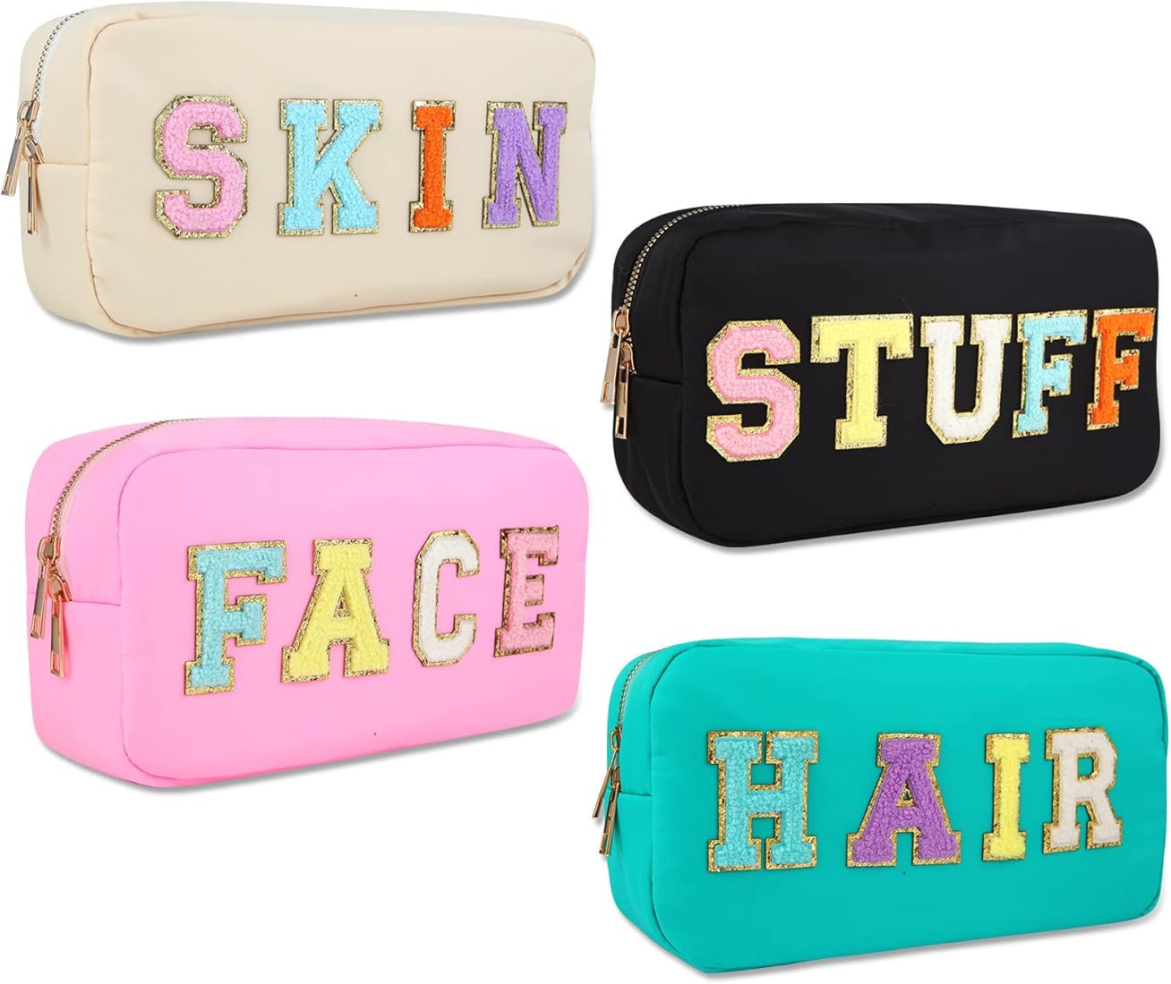 4PCS Nylon Zipper Waterproof Preppy Makeup Organizer Bag Set - Cosmetic Stuff Pouch for Women Tra... | Amazon (US)