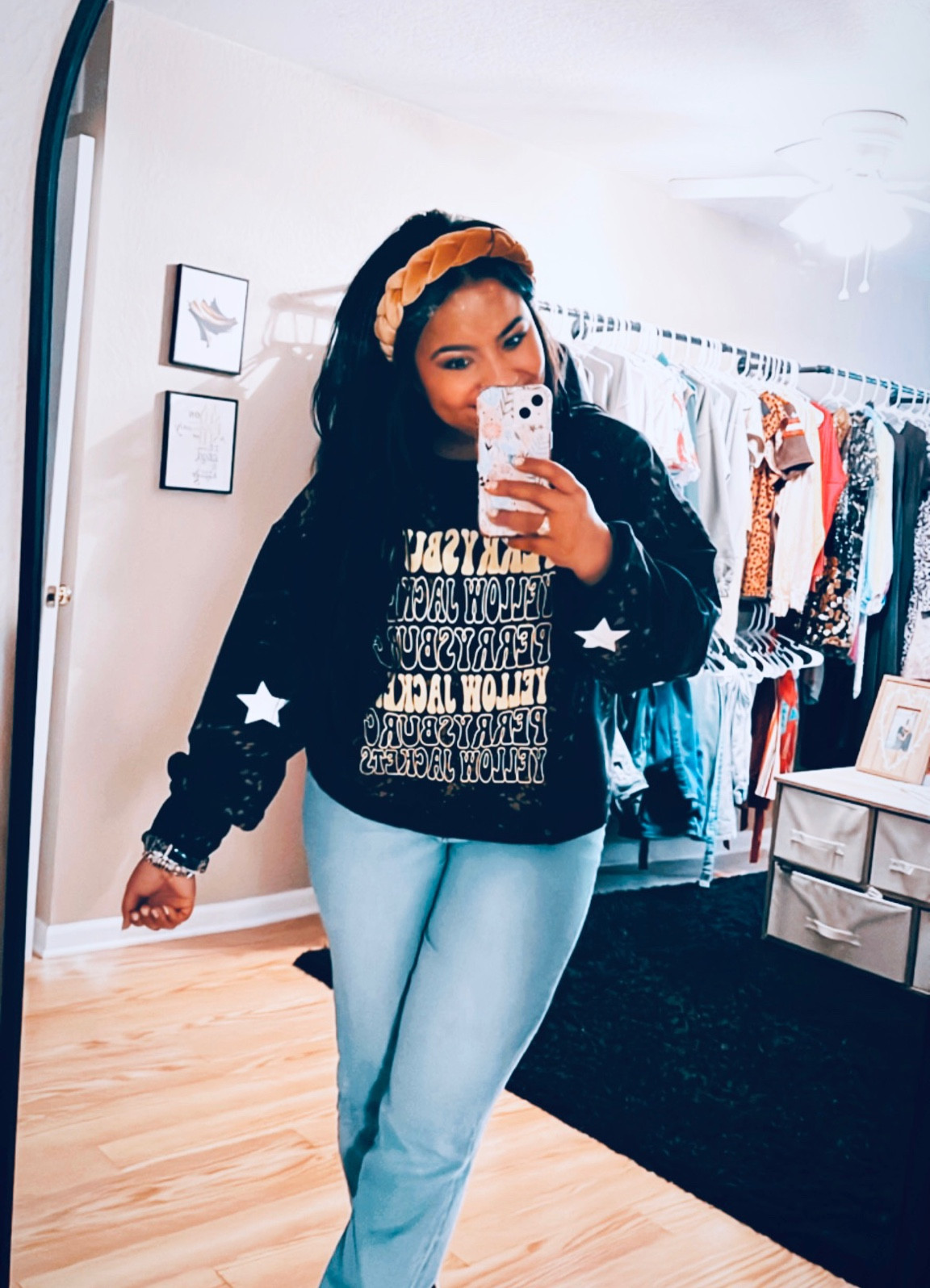 STARships were meant to FLY ⭐️ hands up and TOUCH the SKYYYY we are almost to SPRING break and I just had to bring out this shooting STAR 💫 for MONDAY 

it’s dyed and bleached and just FAB add your school name and mascot and you’re all set

I cut my band off on the bottom for not a snug look #schoolspirit #jeansweek #teachersofltk

#LTKSeasonal #LTKFind #LTKworkwear