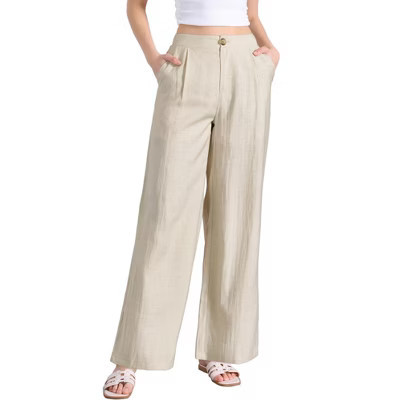 INSPIRE CHIC Women's Elastic High Waist One Button Lightwieght Wide Leg Pants with Pockets Beige Large | Target