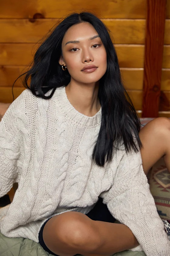 All The Cozy Mornings Beige Cable Knit Oversized Sweater | Lulus (US)