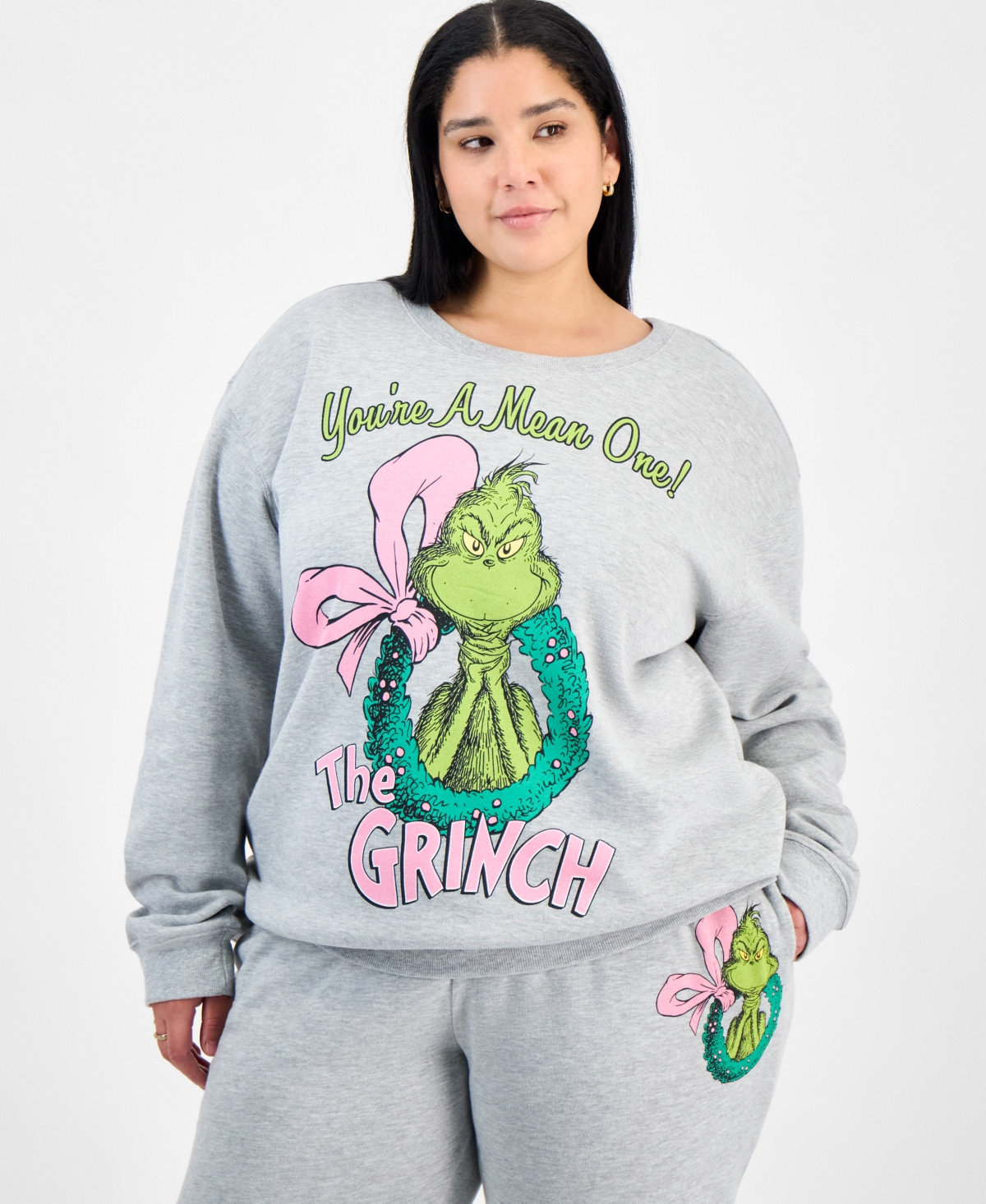 Love Tribe Trendy Plus Size Grinch Wreath Graphic Sweatshirt - Heather Gray | Macy's