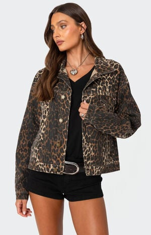 Edikted Leopard Print Denim Jacket | PacSun