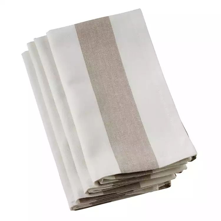 Natural Tan Striped Cotton Napkins, Set of 4 | Kirkland's Home