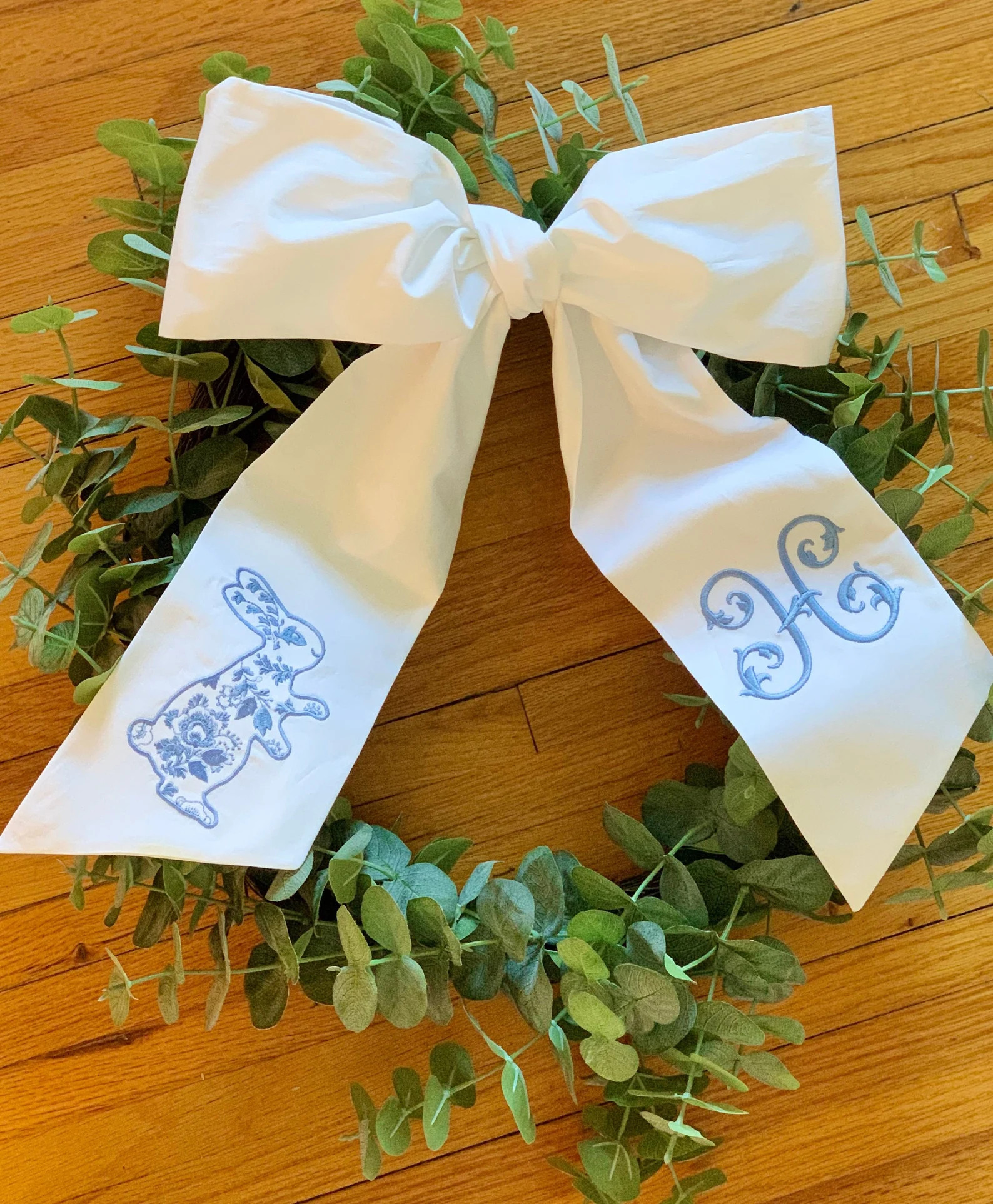 Chinoiserie Bunny Monogramed Sash Easter Basket, Bow, Ribbon, Spring, Blue and White, Chic TREND ... | Etsy (US)