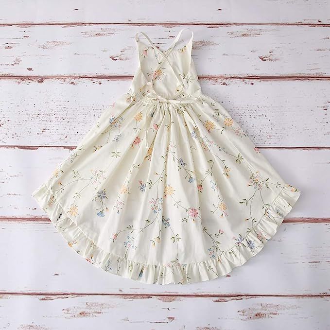 Bcaur Girls' 2T-12 Cotton Floral Dress Summer Backless Casual Sundress | Amazon (US)