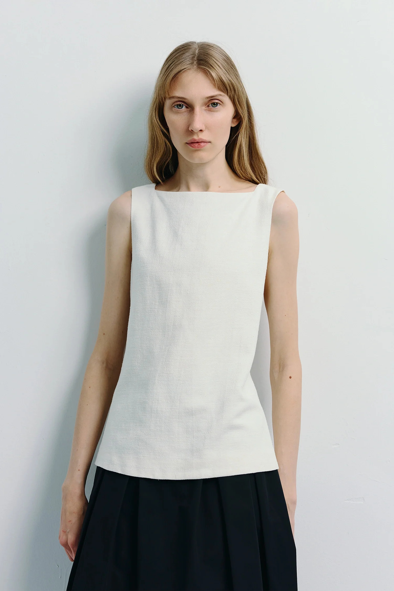 Carré Square Neck Top | White Linen Blend | Rue Sophie