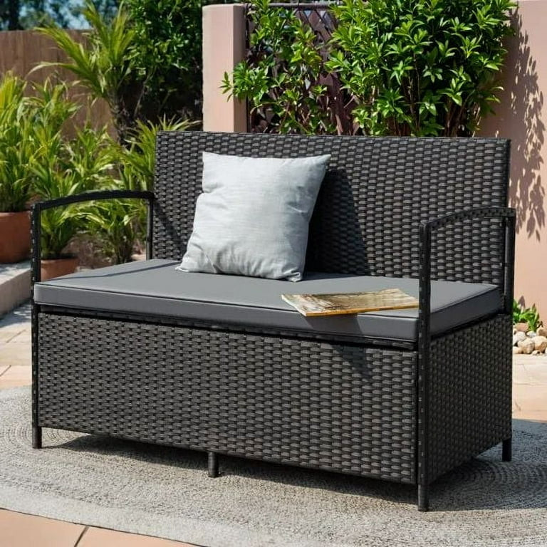 Devoko Rattan Loveseat with Base Storage, Black/Gray | Walmart (US)