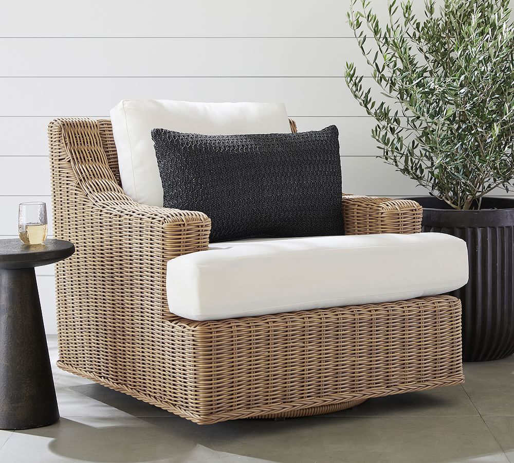 Huntington Wicker Slope Arm Swivel Outdoor Lounge Chair | Pottery Barn (US)