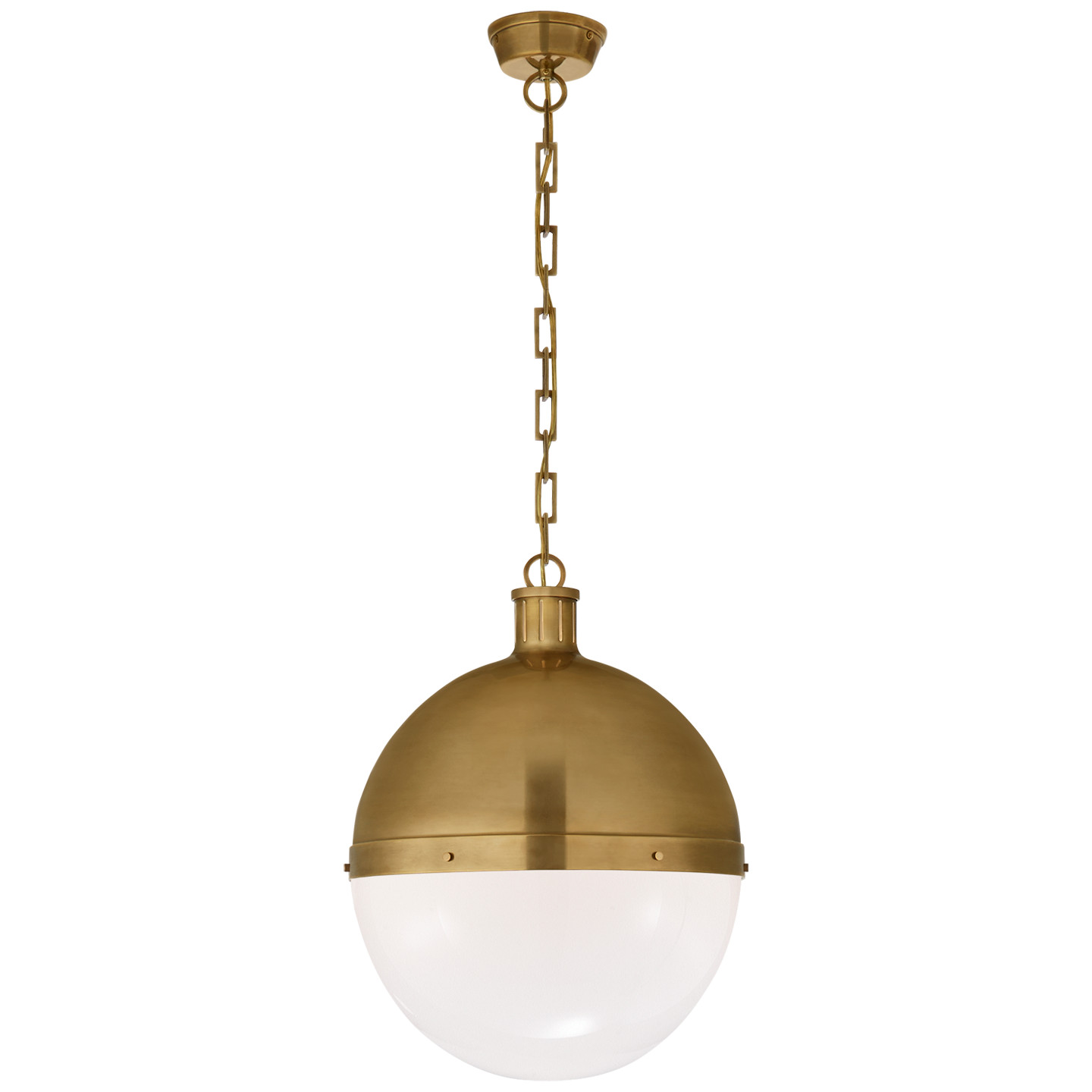 Hicks Extra Large Pendant in Hand-Rubbed Antique Brass with White Glass | Visual Comfort