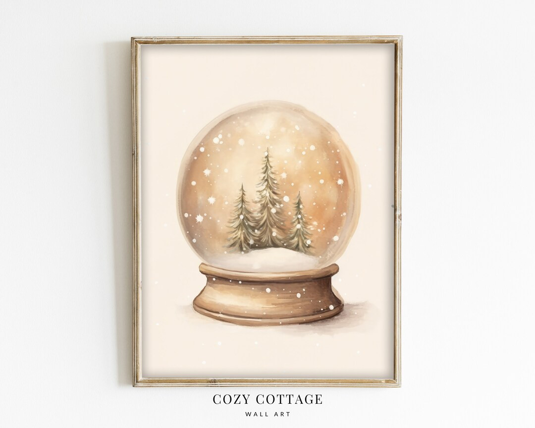 Snow Globe With Christmas Trees Vintage Style Painting Cozy Cottage Christmas Decor PRINTABLE No.... | Etsy (US)