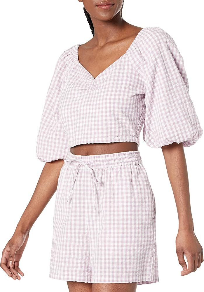 The Drop Women's Maliah Cropped Sweetheart Neckline Puff Sleeve Top | Amazon (US)