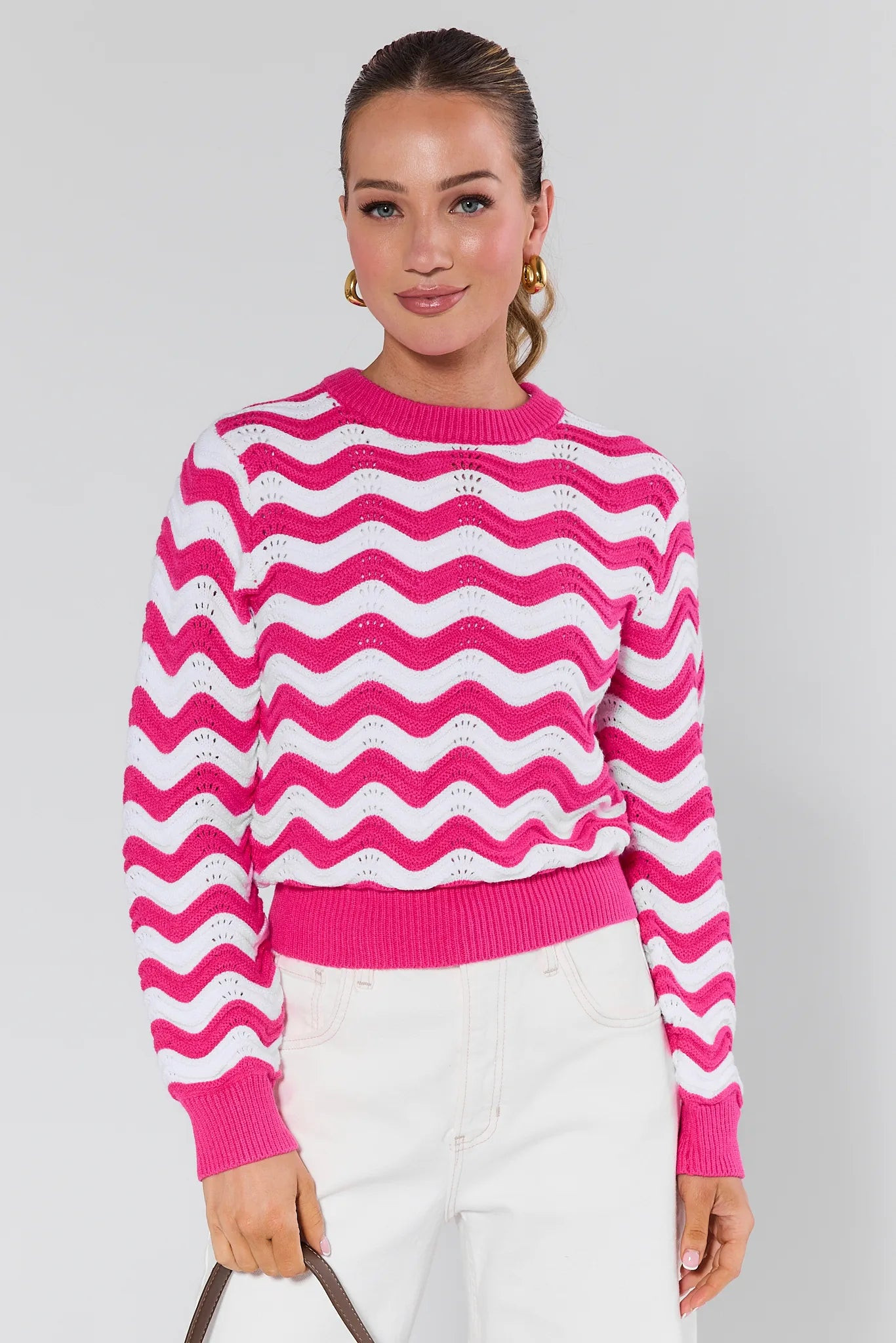 Eliana Pink Chevron Knit Sweater | Avara
