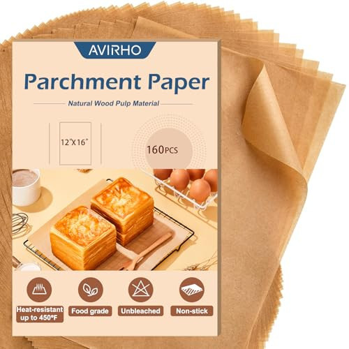 160 Pcs Unbleached Parchment Paper Sheets, 12x16 Inch Precut Baking Paper for Baking Sheet, Non-Stick Parchment Paper for Baking, Oven, Air Fryer, Grilling, Steaming, Cookies, Bread, Cake | Amazon (US)