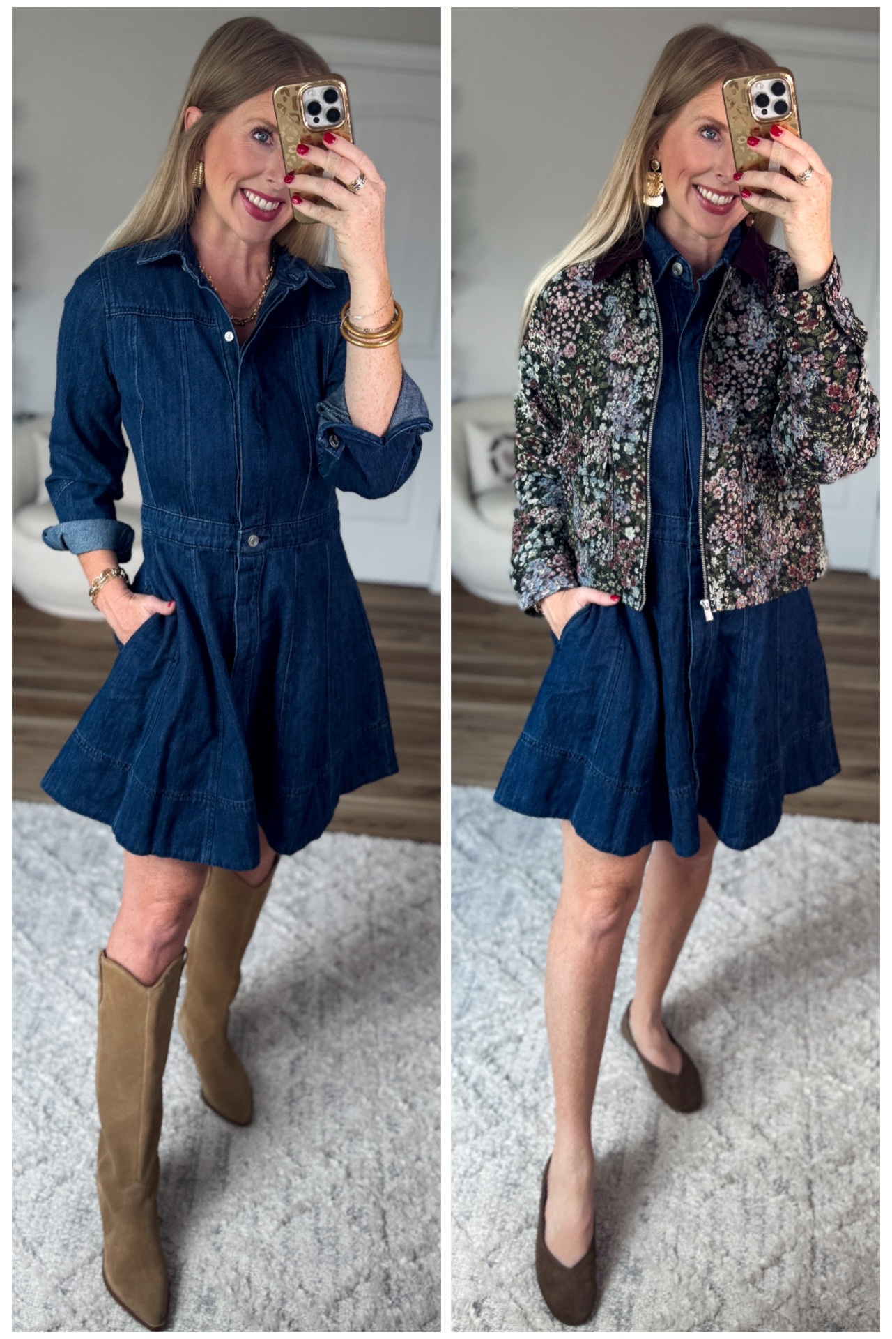 2 ways to wear this denim dress from Walmart