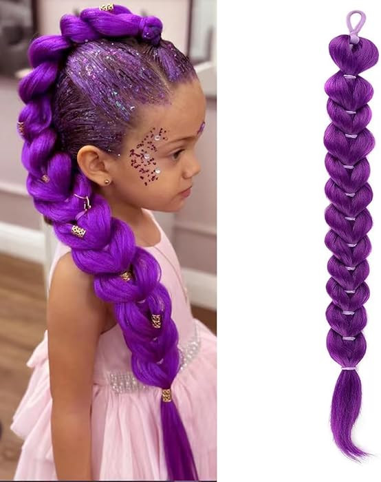 26 inch Purple Braids Ponytail Hair Purple Hair Ponytail With Tie Synthetic Hair Extensions for H... | Amazon (US)