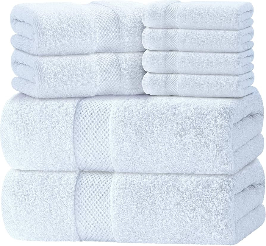 Luxury White Bath Towel Set of 8 Pieces - 100% Turkish Cotton 700 GSM Highly Absorbent Towels for... | Amazon (US)