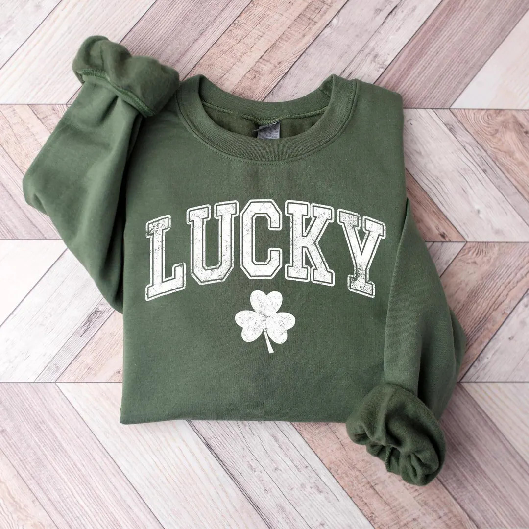 Retro Lucky Sweatshirt, Cute St Patricks Day Sweatshirt, Womens Shamrock Sweatshirt, Irish Shirt,... | Etsy (US)