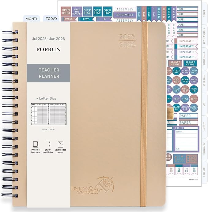 POPRUN Teacher Planner 2025-2026, (Letter Size - 8.5'' x 11'') Academic Lesson Planner (July 2025... | Amazon (US)