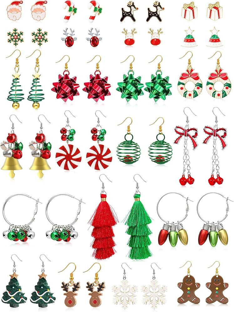 23 Pairs Christmas Earrings for Women Xmas Holiday Dangle Earrings Christmas Stud Tree Snowflake ... | Amazon (US)