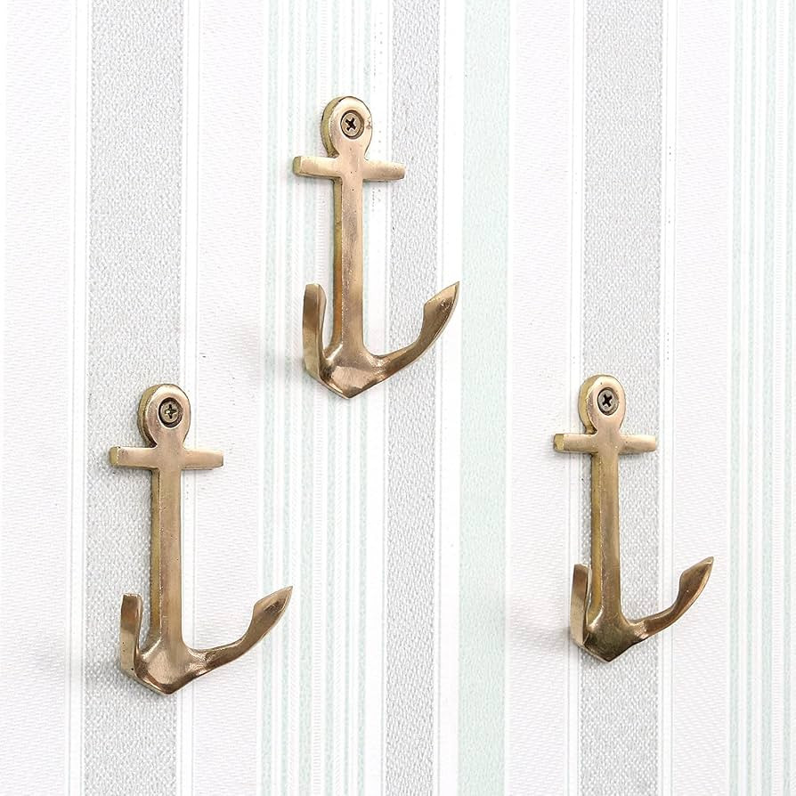 Indian Shelf 3 Pieces Decorative Anchor Hooks Nautical Hooks for Hanging Antique Coat Hooks Gold ... | Amazon (US)
