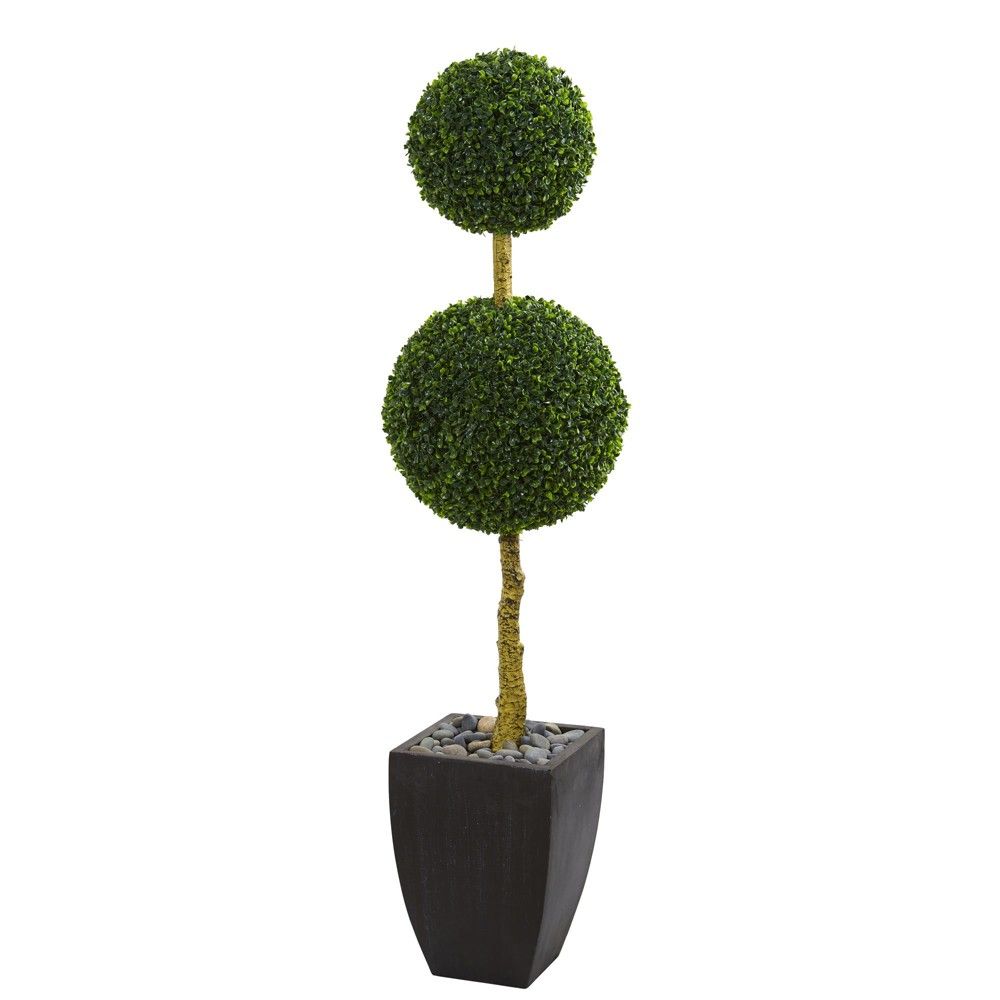 5ft Double Ball Boxwood Topiary Artificial Tree In Black Planter - Nearly Natural | Target