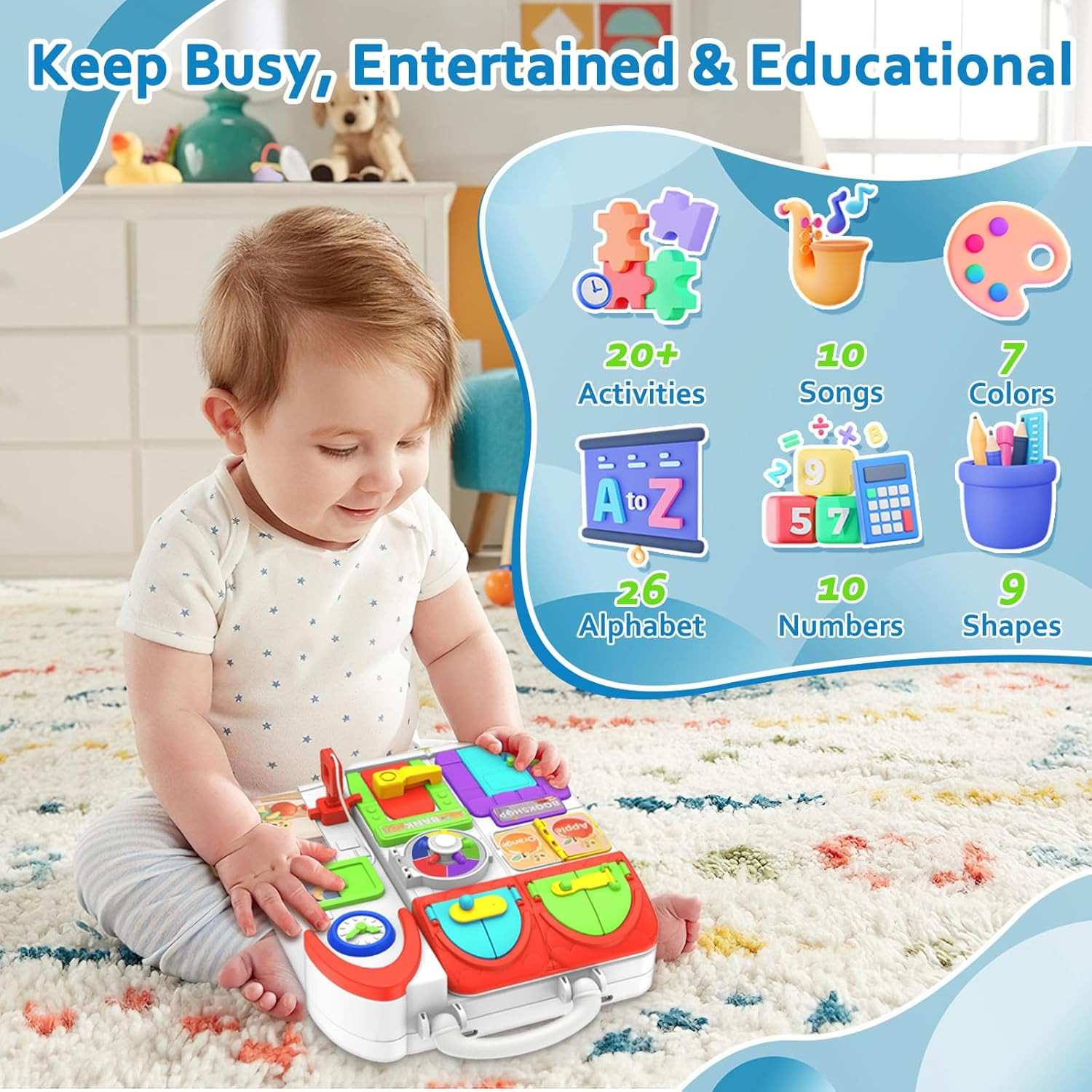 Toddler Toys for 1-2 Year Old Boy, Musical Montessori Busy Board, Early Educational Toy for Toddl... | Amazon (US)