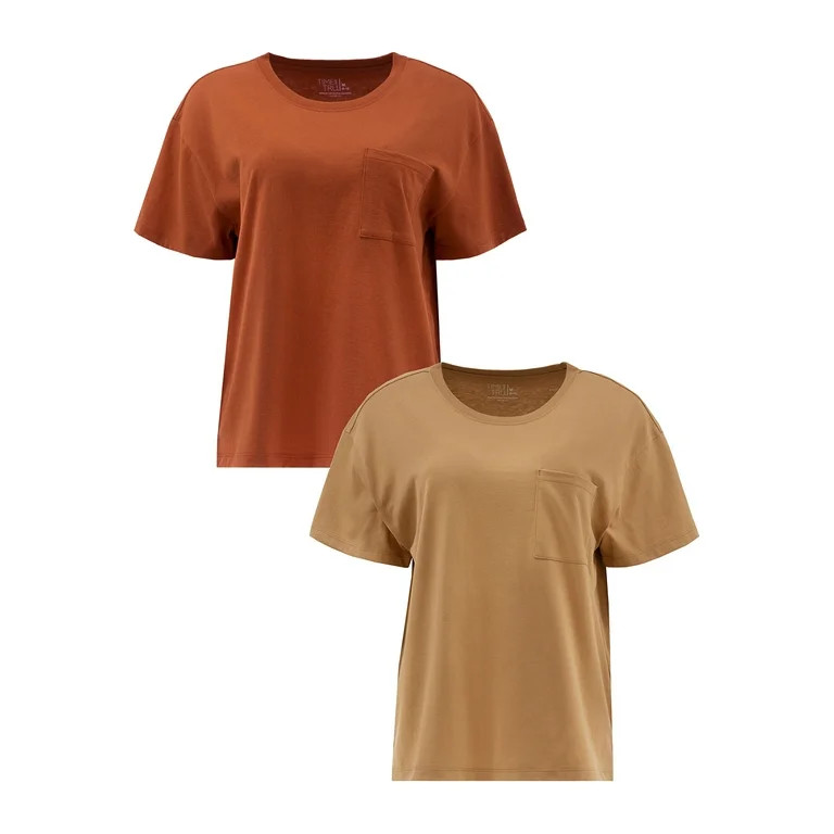 Time and Tru Women's Boyfriend Short Sleeve Pocket Tee, 2-Pack, Sizes XS-XXXL | Walmart (US)