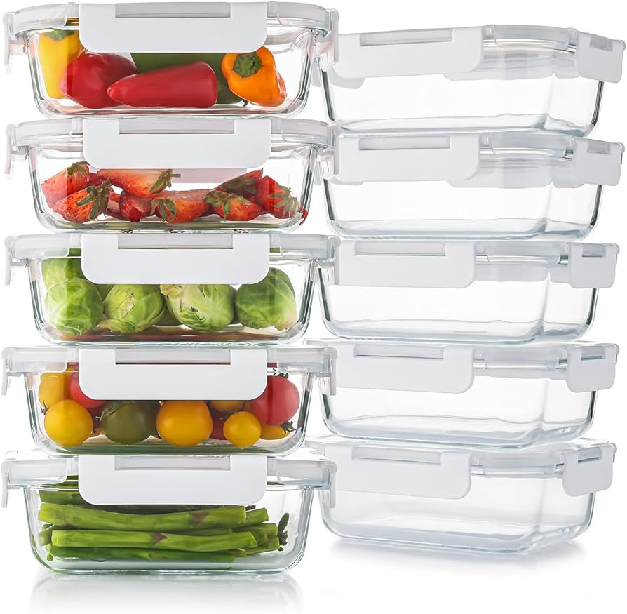 10 Pack 22 Oz Glass Meal Prep Containers with Lids, Reusable Glass Food Storage Containers with L... | Amazon (US)