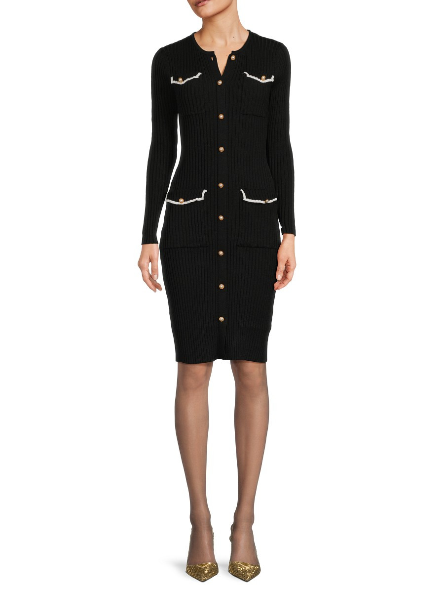 NANETTE nanette lepore Women's Contrast Edge Knee Sweater Dress - Very Black - Size XS | Saks Fifth Avenue OFF 5TH