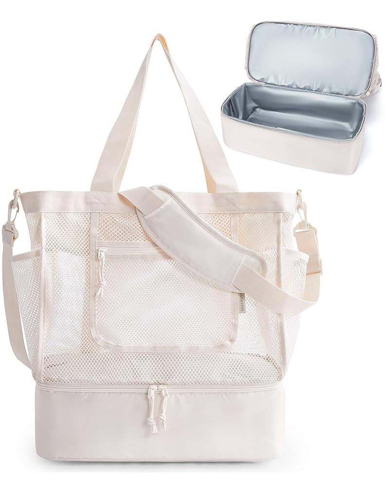 BAGSMART Beach Bag for Women, Mesh Tote Bags with Zipper, Sandproof Vacation Essentials with Cool... | Amazon (US)