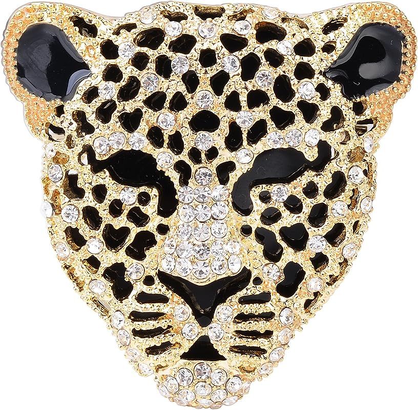 YYBONNIE Vintage Black Enamel Spotted Leopard Head Rhinestone Crystal Animal Brooch Pin Lapel Pin... | Amazon (US)