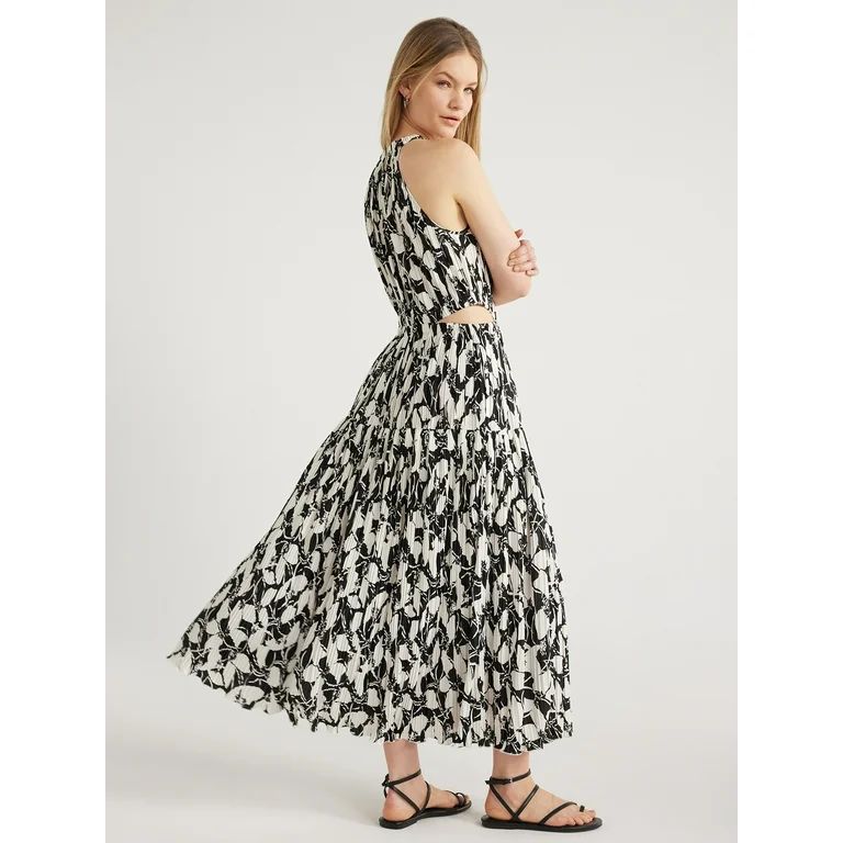 Scoop Women's Pleated Plisse Halter Maxi Dress with Cutouts, Sizes XS-XXL | Walmart (US)