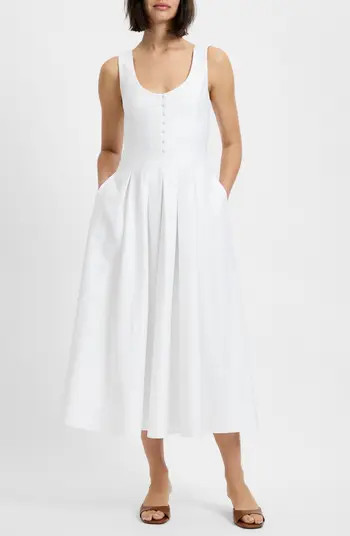 Pleated Sleeveless Sateen Midi Dress | Nordstrom