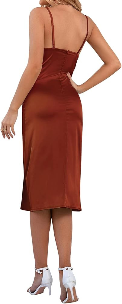 LYANER Women's Satin Drape Cowl Neck Sleeveless Strappy Cami Split Slit Party Midi Dress | Amazon (US)