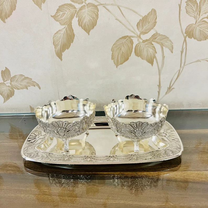 German Silver Bowl Set With Tray: Decorative Table Decor - Etsy | Etsy (US)
