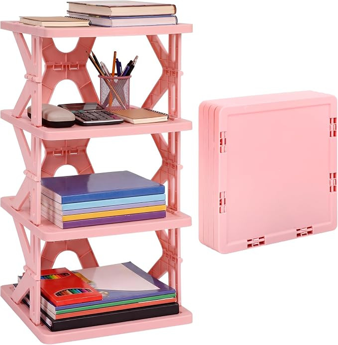 Lineshading 4 Tier Foldable Locker Organizer Shelf School Storage,Pink | Amazon (US)
