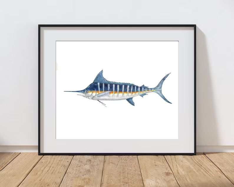 Blue Marlin Print, Blue Marlin Watercolor, Printable Coastal Wall Art, Saltwater Fish Wall Art, H... | Etsy (US)