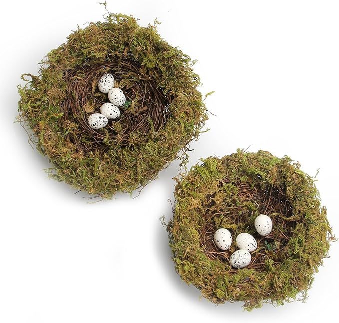 MomokoPeng Set of 2 Spring Bird Nests with Eggs，Twig Bird Nest Decorative Ornament with Clip(Gr... | Amazon (US)
