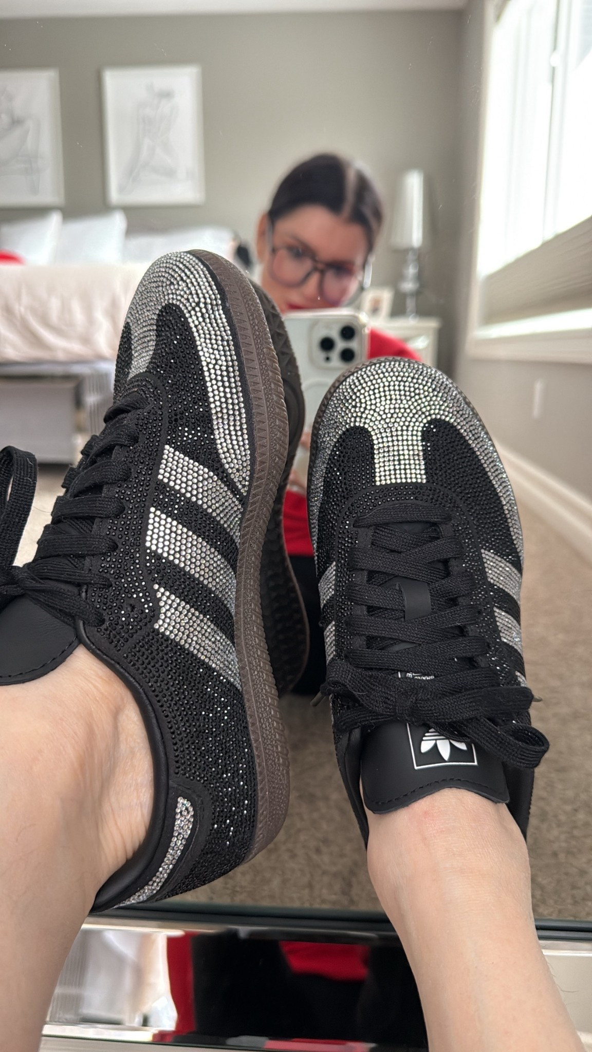 Adidas Sambas bedazzled! 
Yes please 🖤✨
Size down one full size 

#LTKOver40 #LTKootd