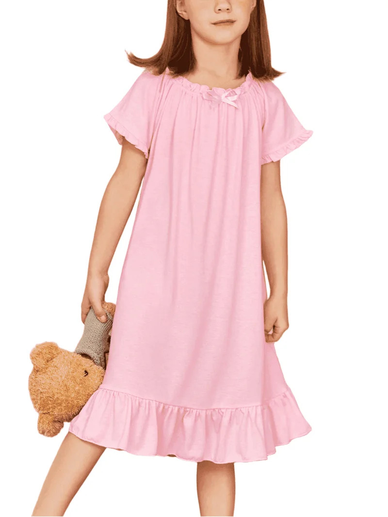 Oudiya Girls Short Sleeve Nightgowns Princess Sleepwear with Ruffled Hem Pajama Dress for Kids 3-... | Walmart (US)
