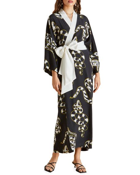 Olivia Von Halle Queenie Ciro Snake-Print Long Kimono Rob | Neiman Marcus