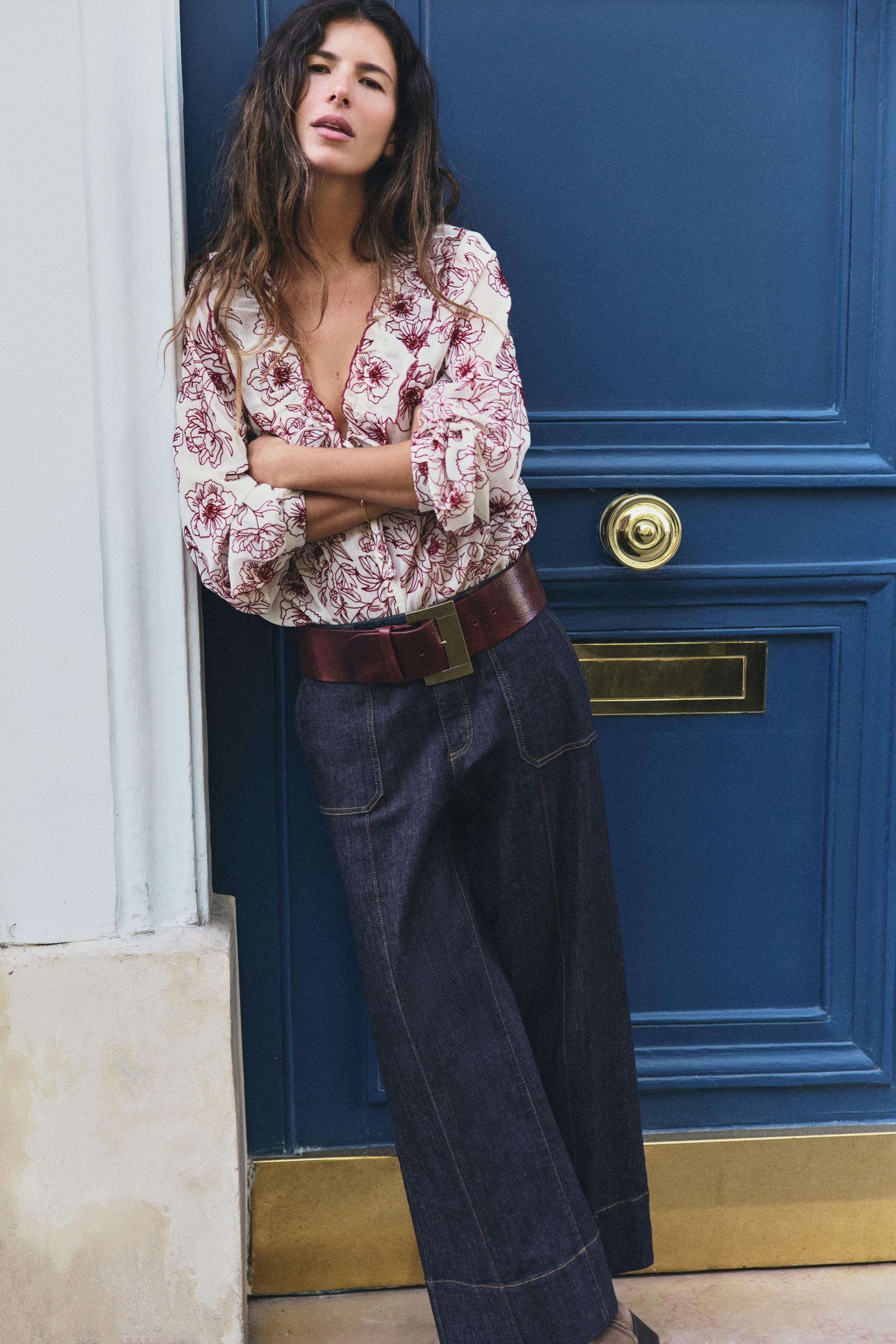 Zara - Floral Ruffle Blouse - Ecru / Maroon - Xs - Woman | Zara US