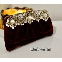 Genuine Vintage Clutch in Burgundy Velvet The Art Deco Style, Gatsby Pearl Handbag, Wedding Velvet, 1920S Flapper Handbag | Etsy (US)