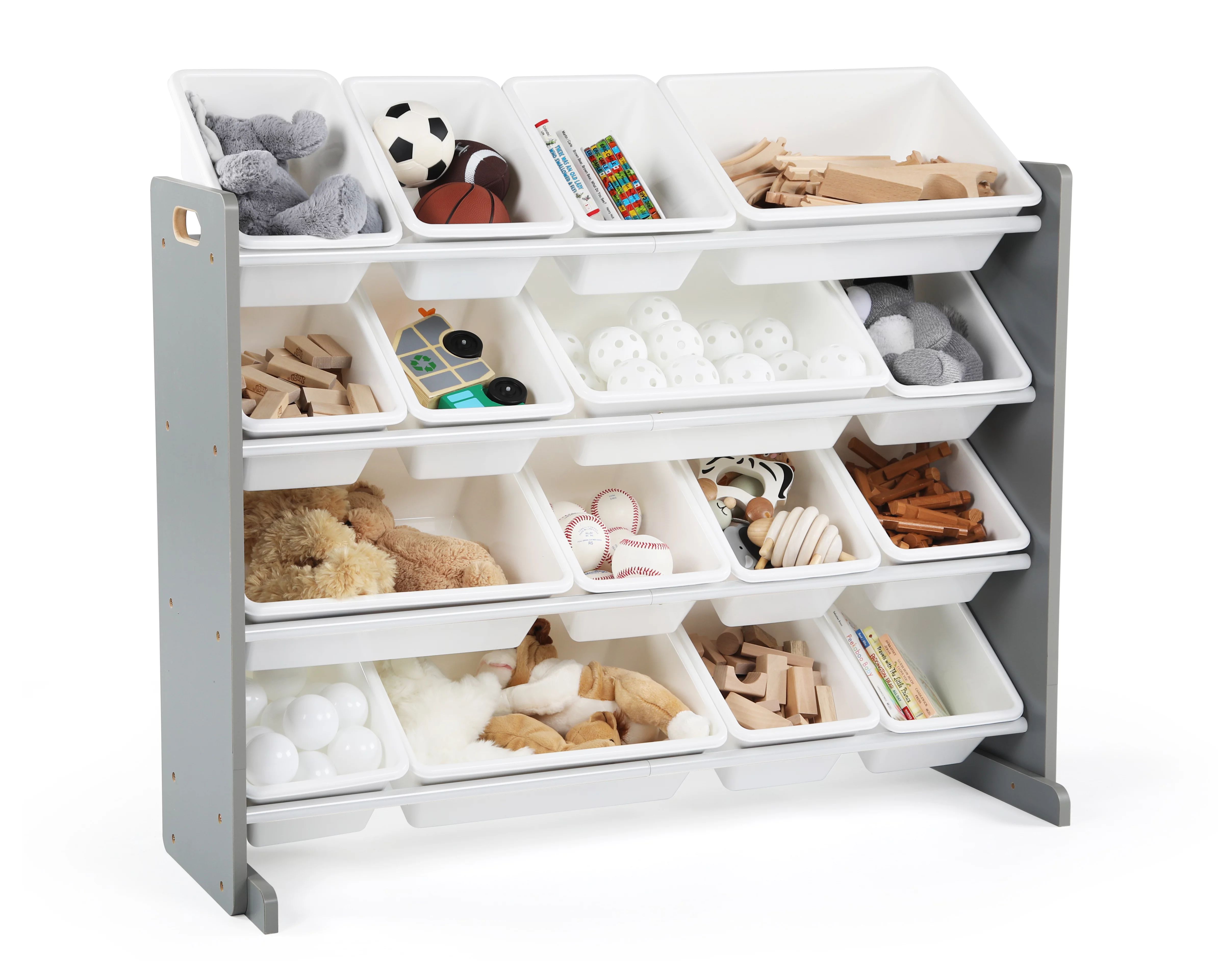 Humble Crew Grey/White Kids Toy Storage Organizer W/ 16 Plastic Bins | Walmart (US)